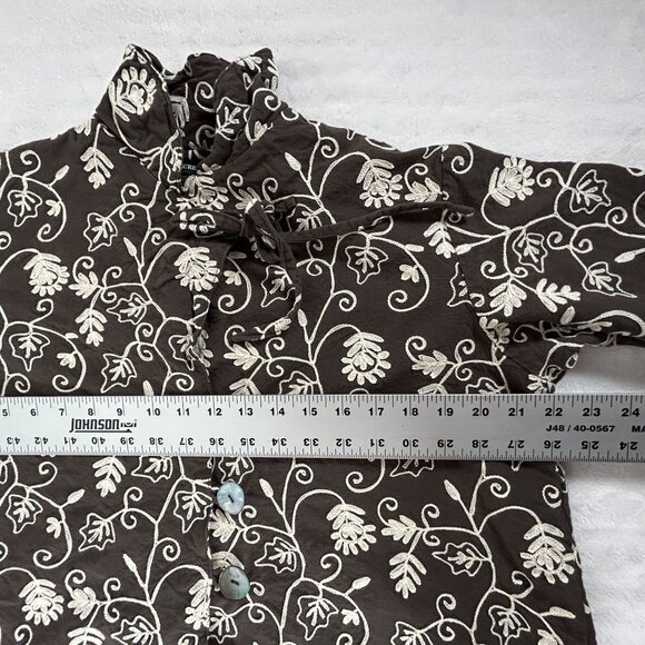 Tancredi & Morgen Womens Floral Embroidered Long Sleeve Button-Up Blouse Brown - Picture 6 of 8